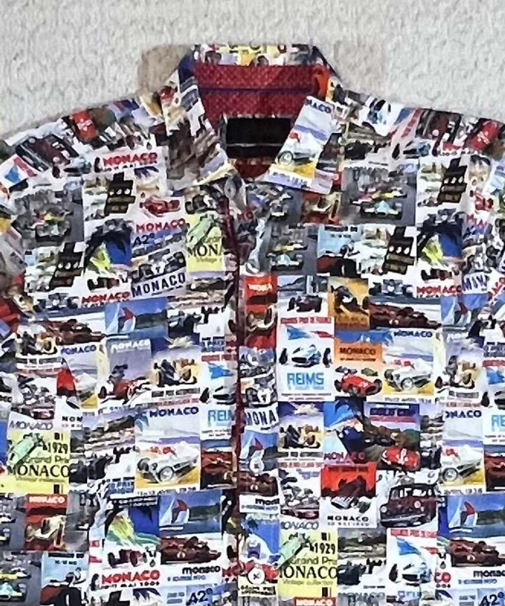 Eight X Premium Monaco Grand Prix Vintage Poster Print Slim Fit Shirt Size S